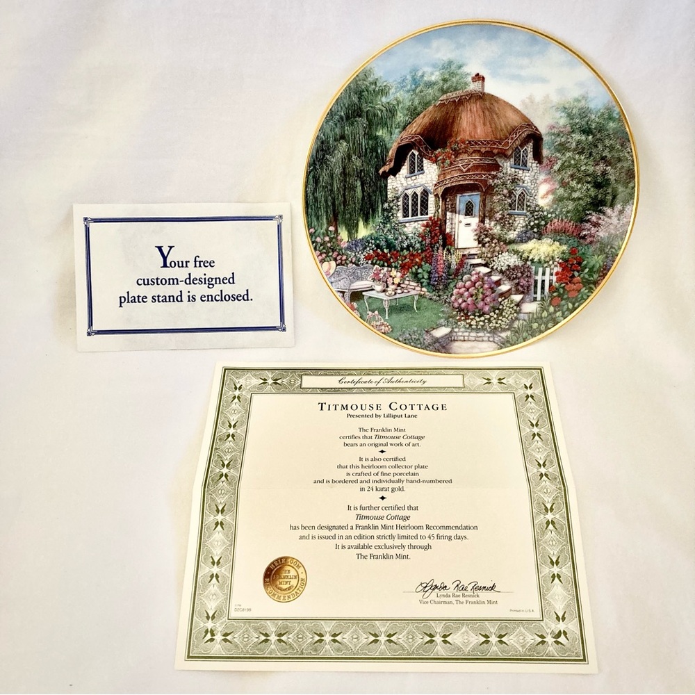 Franklin Mint Lilliput Lane Titmouse Cottage Collectible Plate 24KT Gold-Rimmed